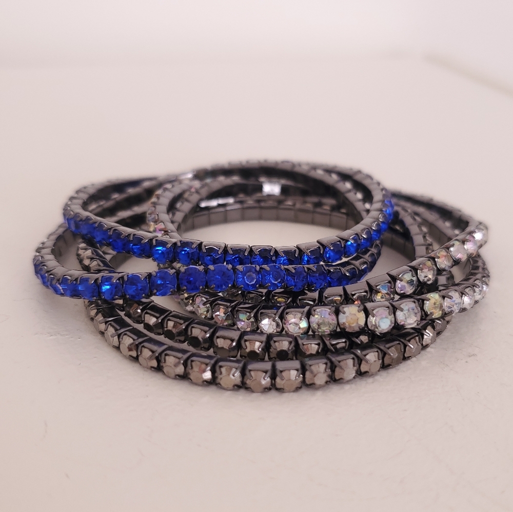 Blue Holographic Gem Stone Gunmetal Bracelet Set